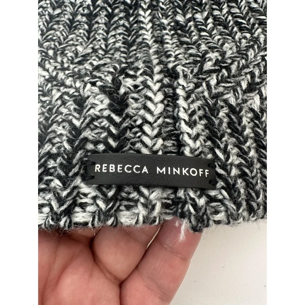 Rebecca Minkoff‎ Black & White Knit Pom Beanie Hat Winter Warm